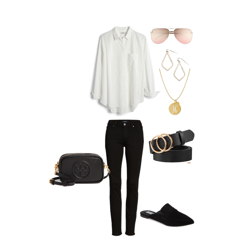 Black Denim white shirt outfit idea capsule wardrobe Everyday Holly