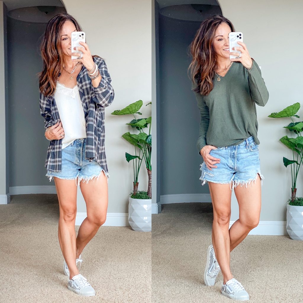 The best flannel button down! It’s 20% off and it has pockets! It runs oversized, so don’t size up. I love it so much that I got it into colors! And the shorts are hands-down the best Shorts  ever! Size down 1. Worth every penny.  These are my favorite cami’s. I have it in 5 colors. Runs tts #ltkfall http://liketk.it/2WYbR #liketkit @liketoknow.it 

 #LTKsalealert #LTKunder50 #LTKstyletip 