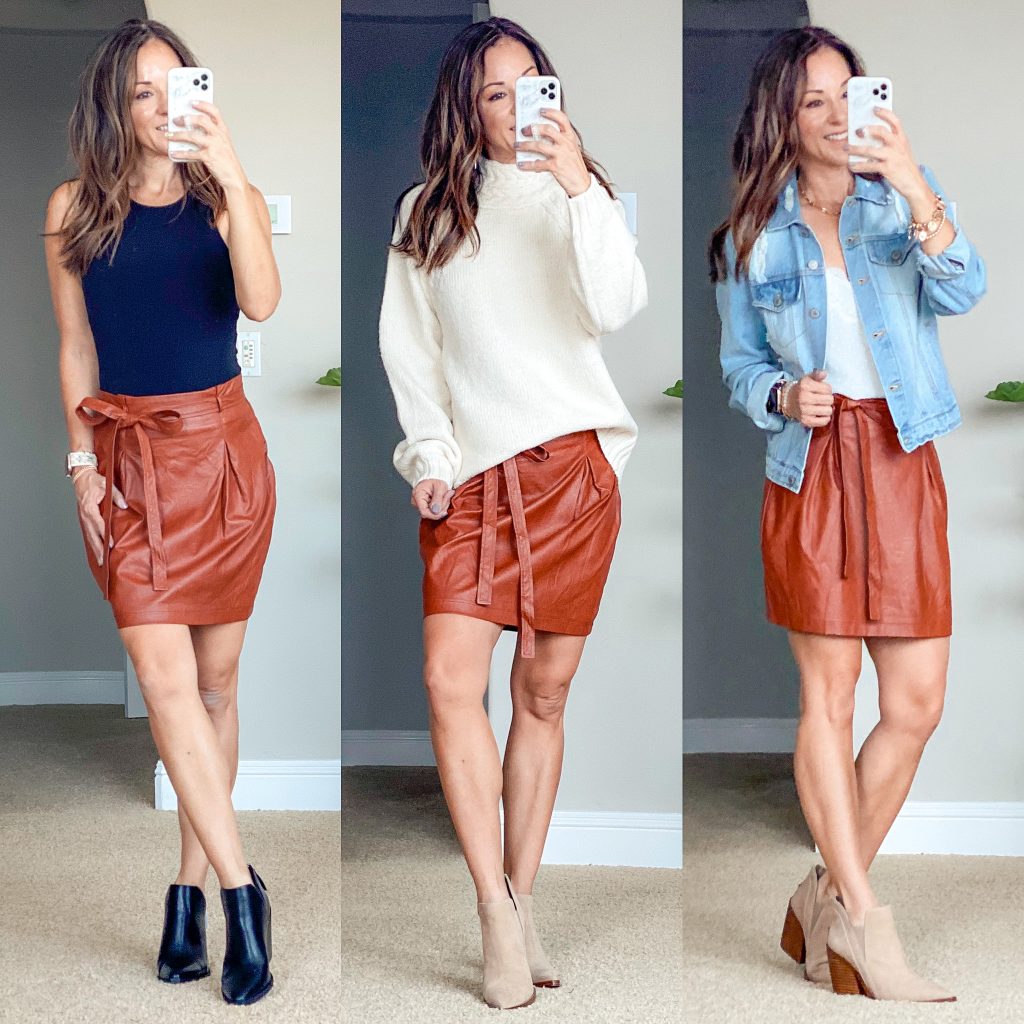 fall faux leather skirt// brown leather skirt //