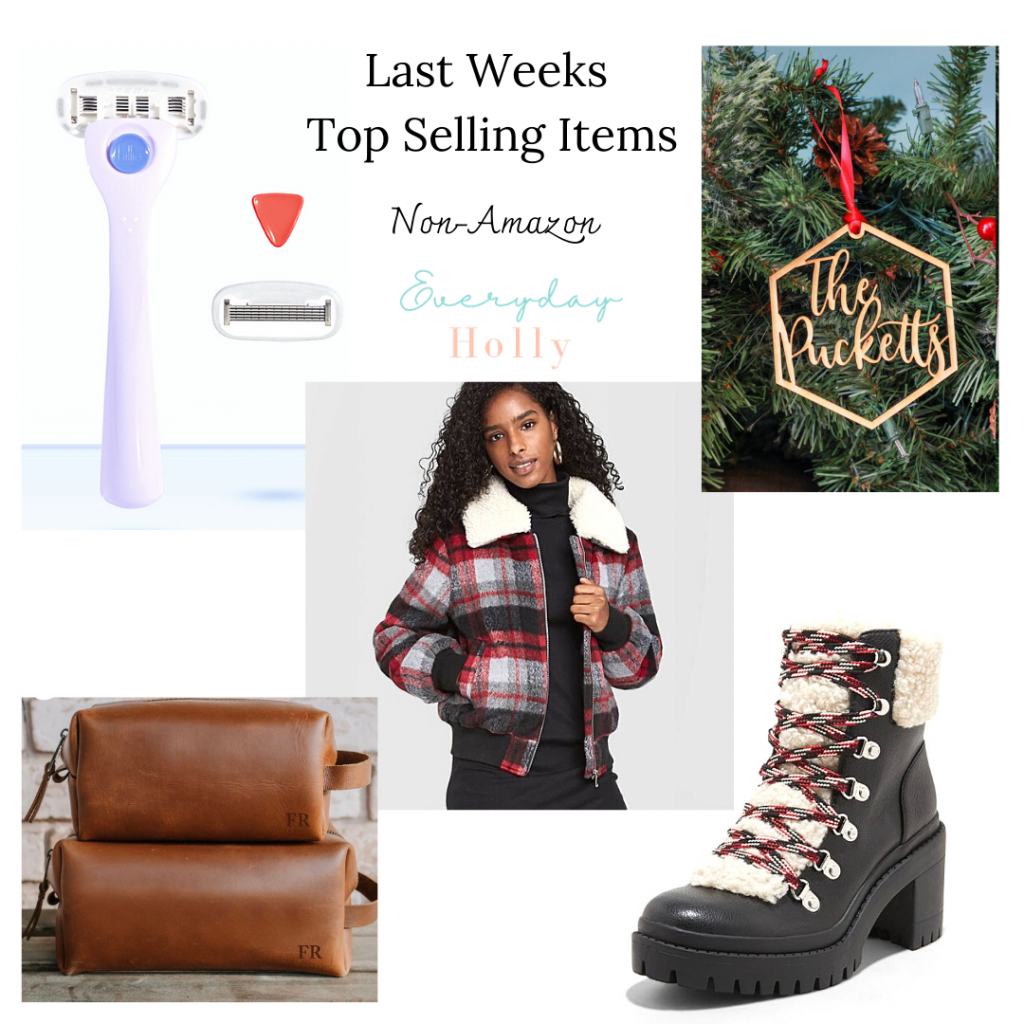 Best sellers from my blog // plaid bomber jacket // personalized gifts for him // personalized ornaments // Billie razer