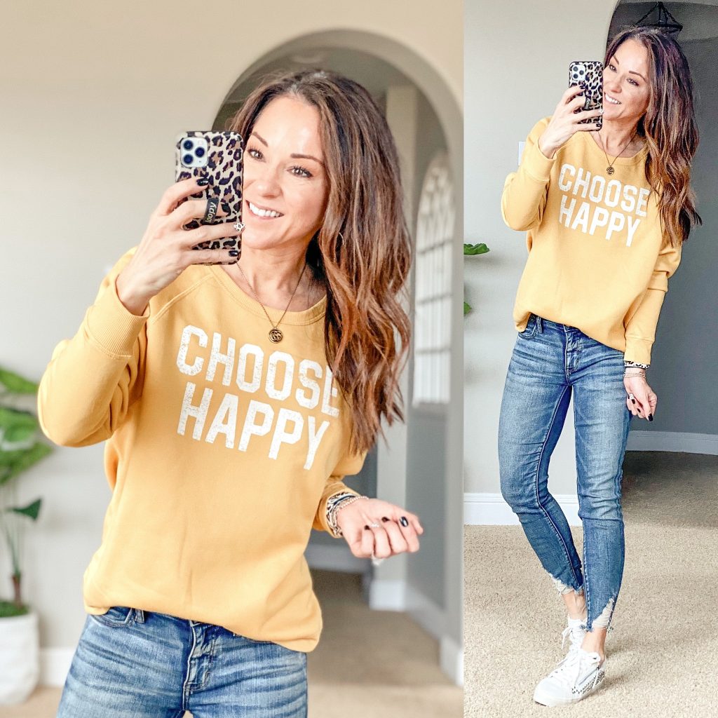 Choose Happy Graphic sweatshirt soft and cozy
