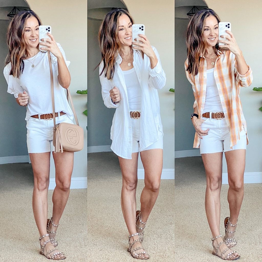 white denim shorts, Spring and summer outfit ideas, over 40 fashion, capsules wardrobe style, affordable fashion, Target style outfits