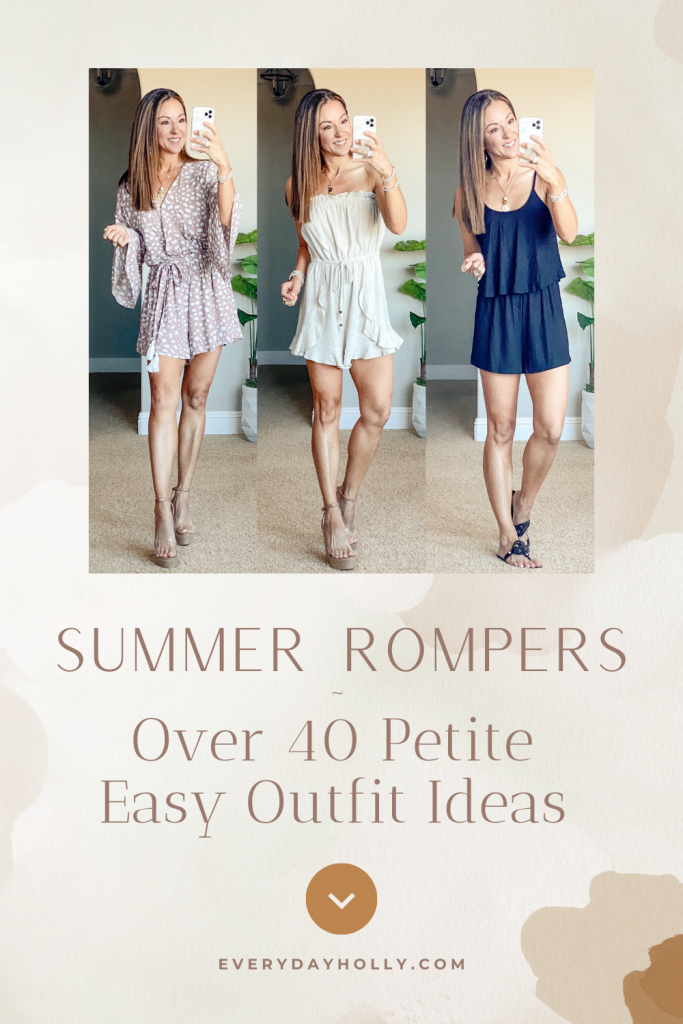Casual summer outfits - rompers for any occassion - easy outfits - petite over 40 style - clear wedges - amazing denim shorts